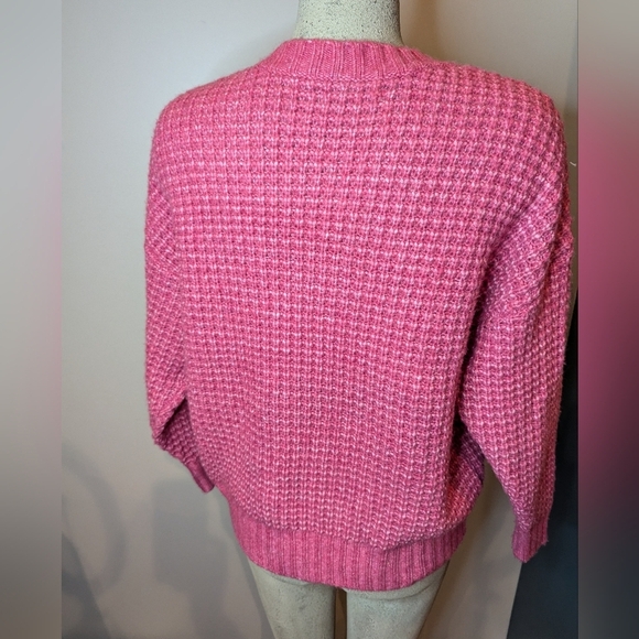AE oversized barbie pink Cozy Waffle V-Neck Sweater oversized XS - Picture 12 of 16